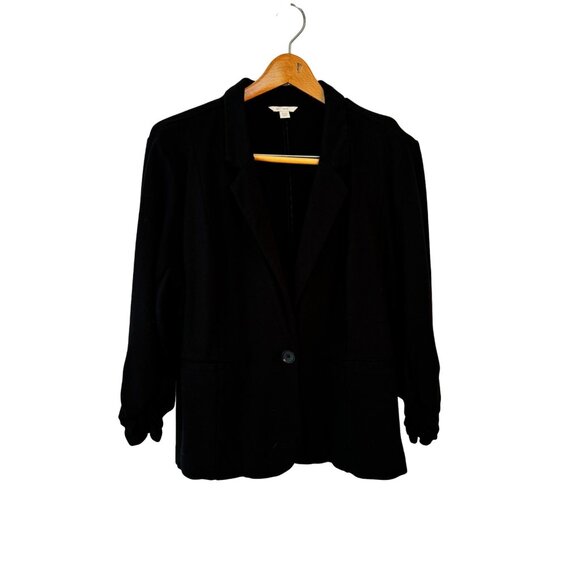 C est 1946 Blazer 18W Black Blended Fabric Single Breasted Ruched Sleeves - Picture 1 of 9